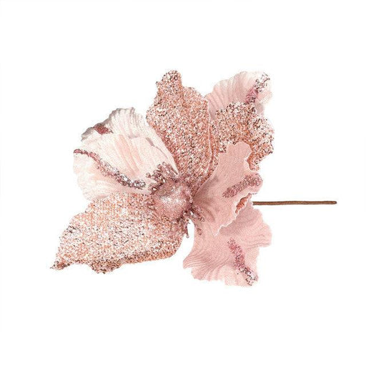 Pink Velvet Magnolia with Glitter Leaf (Dia26cm) - Lost Land Interiors