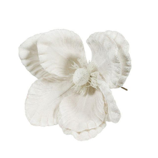 White Velvet Magnolia with Glitter edge (Dia24cm) - Lost Land Interiors
