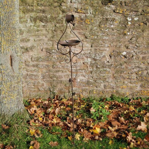Birdfeeder Stake with Watering Can Metal Bird Table Bath Feeder - Lost Land Interiors