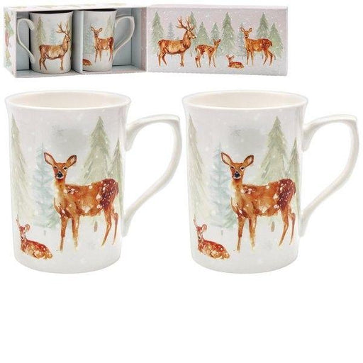Winter Forest Mugs (Set of 2) - Charming Christmas Deer Motif Mugs - Lost Land Interiors