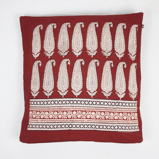 Long Paisley Bagh Hand Block Print Cotton Cushion Cover - Red - Lost Land Interiors