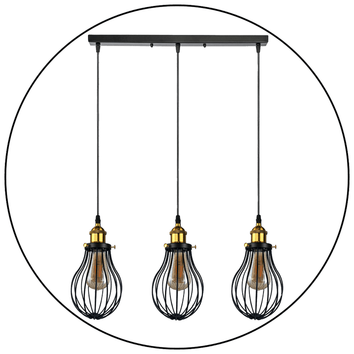Industrial 3 Way Hanging Pendant Ceiling Light Cover Decorative Cage light fixture~3447 - Lost Land Interiors
