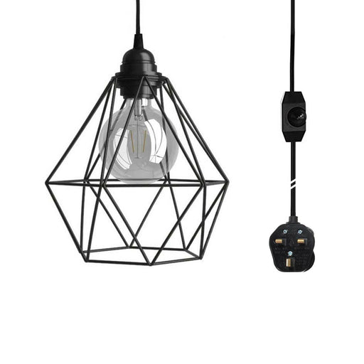4m Black Dimmer Switch Pendant Light Fitting Kit With Black Cage~1865 - Lost Land Interiors
