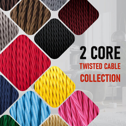 2 core Twisted Italian Braided Cable, Electrical Fabric Flexible Lamp Cable Wire Cord for UK Light~4084 - Lost Land Interiors