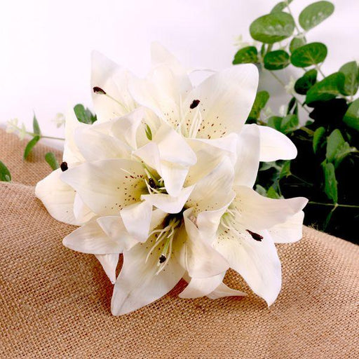Cream Lily Bouquet x 6 Heads Artificial Flowers - Lost Land Interiors