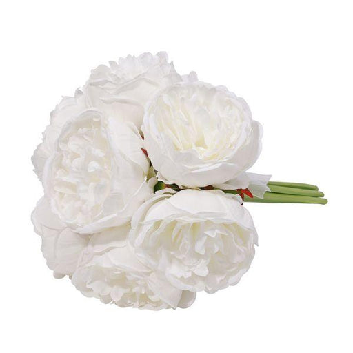 Aquitaine Peony Bunch White 34cm (7 flowers bunch) Artificial Peonies Silk Flowers - Lost Land Interiors