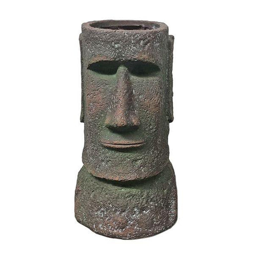 Large Bronze Moai Outdoor Planter Easter Island Heads Pot Fiber Clay - Lost Land Interiors