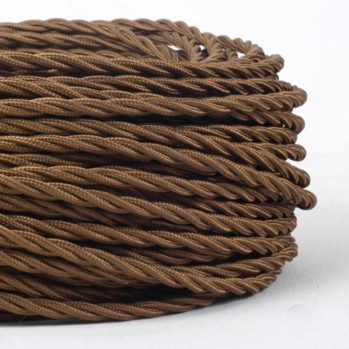 5m Light Brown 2 Core Twisted Electric Fabric 0.75mm Cable~1751 - Lost Land Interiors