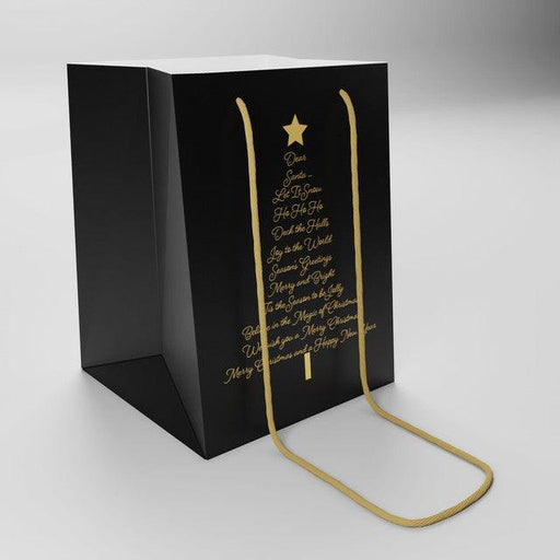 Versatile Black and Gold Christmas Tree Hand-Tied Gift Bag (19x25cm) - Lost Land Interiors