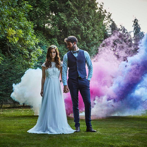 Wedding Gender Reveal Smoke Bomb - Pink, Blue and White - Lost Land Interiors