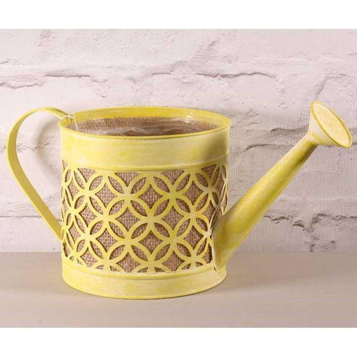 Vase Watering Can with Hessian in Yellow (17cm) - Lost Land Interiors