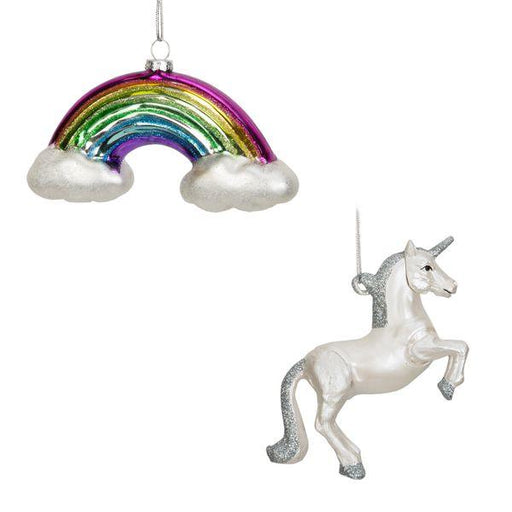 Set of 2 Unicorn and Rainbow Glass Baubles - Lost Land Interiors