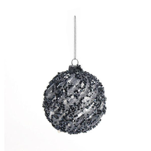 Midnight Blue Sequin Glass Bauble (80mm) - Lost Land Interiors