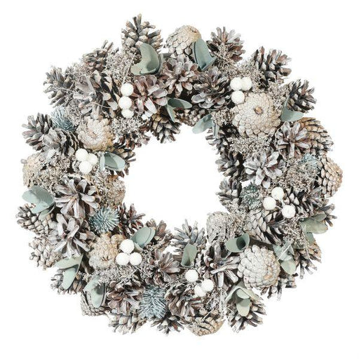 Natural and Soft Green Wreath (36cm) Whitewash Christmas Door Hanging - Lost Land Interiors