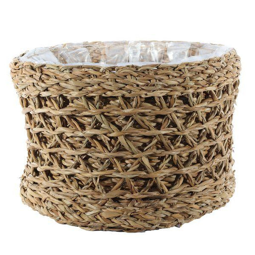 Seagrass Basket (17 x 27cm) Round Natural Indoor Planter Lined - Lost Land Interiors