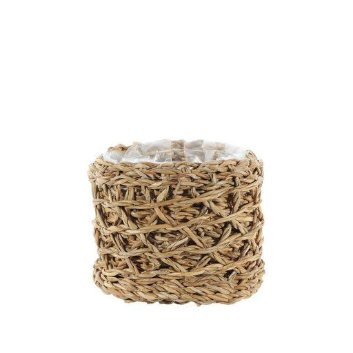 Seagrass Basket (H12.5cm x D12cm) Natural Round Lined Indoor Planter - Lost Land Interiors