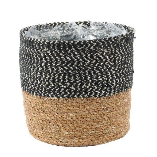 Stylish Naturla Seagrass Basket with Black Accents (19cm x 20cm) Indoor Planter with Liner - Lost Land Interiors