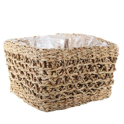 Handwoven Natural Seagrass Basket (20 x 30 x 30 cm) Square Indoor Planter with Liner - Lost Land Interiors