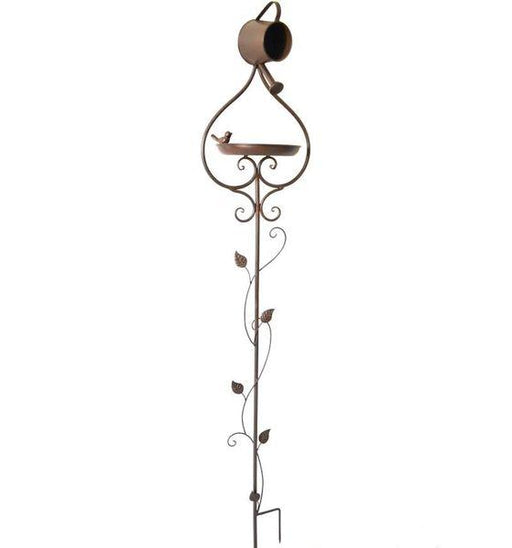 Birdfeeder Stake with Watering Can Metal Bird Table Bath Feeder - Lost Land Interiors