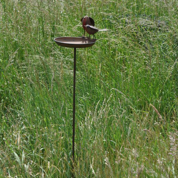 Metal Bird Bath with Pair of Robins Bird Feeding Table - Lost Land Interiors