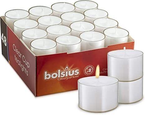 Bolsius Tea Lights Clear Cup - 8 Hour Burn Time (Box of 48) - Lost Land Interiors