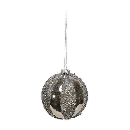 Silver Striped Pewter Gem Bauble (Dia8cm) - Lost Land Interiors