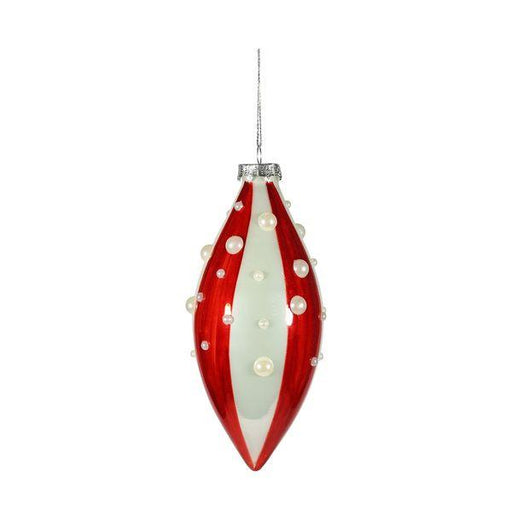 Candyland Teardrop Glass Bauble (16cm Red/White) - Lost Land Interiors