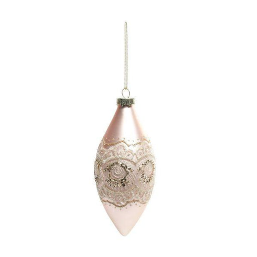 Pink Glass Droplet Bauble with Lace Detailing (H12cm) - Lost Land Interiors