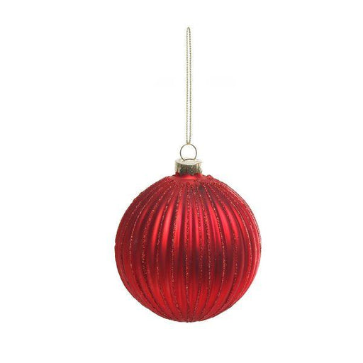 Red Glass Bauble with Stripes (Dia8cm) - Lost Land Interiors