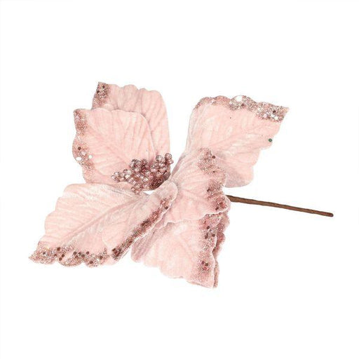 Pink Velvet Poinsettia with Glitter Edge (Dia24cm) - Lost Land Interiors