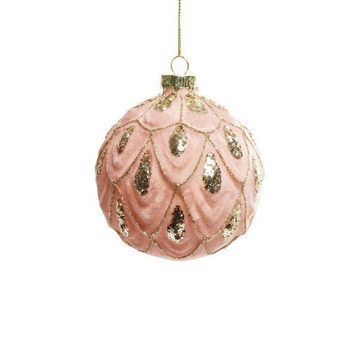Pink Ruffled Glass Bauble with Gold Droplets (Dia10cm) - Lost Land Interiors