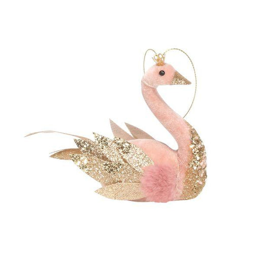 Hanging Pink Velvet Swan Christmas Tree Decorations - Lost Land Interiors