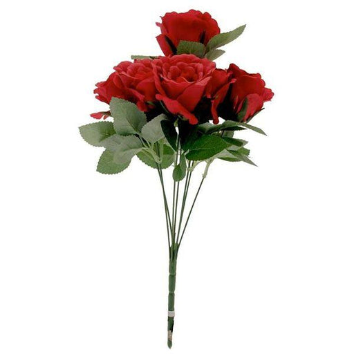 Eden Rose Bunch x 7 Red Artificial Flowers Roses Bouquet - Lost Land Interiors