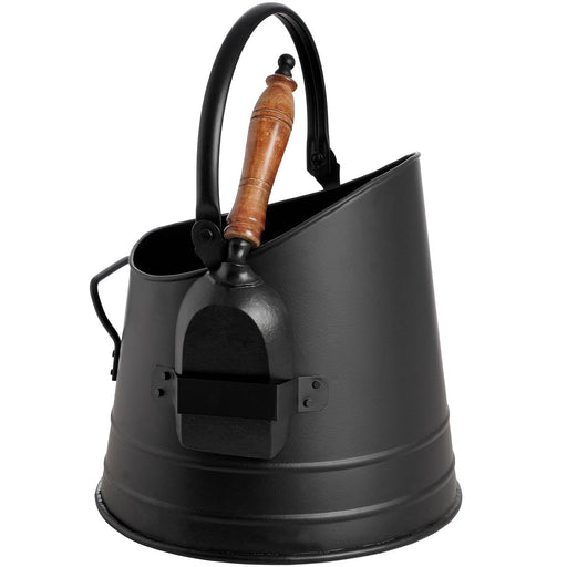 Black Coal Bucket with Teak Handle Shovel - Lost Land Interiors