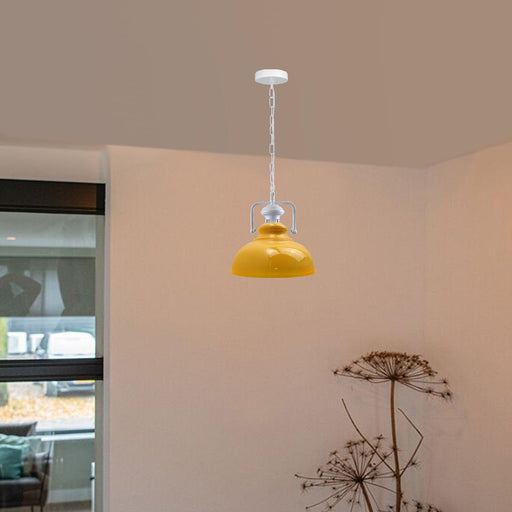 Industrial vintage Retro Indoor Hanging Ceiling Metal Yellow Pendant Light E27 UK Holder~3833 - Lost Land Interiors