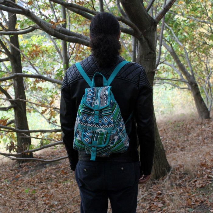 Jacquard Bag - Teal Backpack - Lost Land Interiors