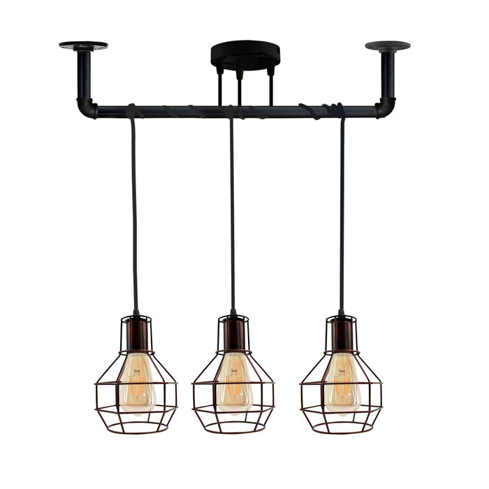 Industrial Style Ceiling Brushed copper 3 Lights Modern Metal Pipe Retro Loft Pendant Lamp~3603 - Lost Land Interiors