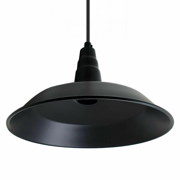 Industrial Vintage New Pendant Ceiling Light 260cm Bowl Shade Black E27Uk Holder~3727 - Lost Land Interiors