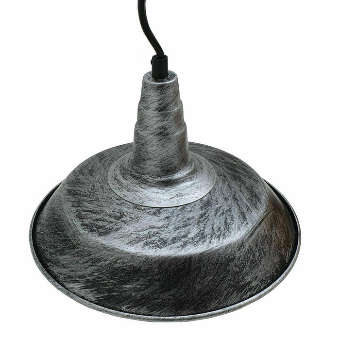 Industrial Vintage New Pendant Ceiling Light 26cm Bowl Shade Brushed Silver E27Uk Holder~3725 - Lost Land Interiors
