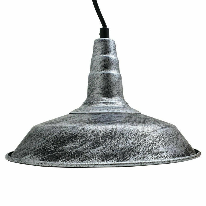 Industrial Vintage New Pendant Ceiling Light 36cm Bowl Shade Brushed Silver E27Uk Holder~3721 - Lost Land Interiors