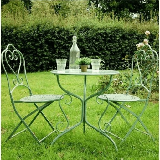 Loire Green Metal Garden Patio Bistro Set Foldable Chairs - Lost Land Interiors