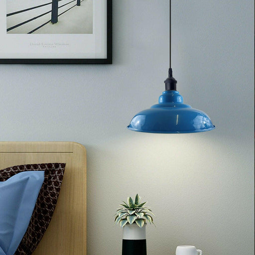 LEDSone industrial Vintage  32cm  Light Blue Pendant Retro Metal Lamp Shade E27 Uk Holder~3689 - Lost Land Interiors