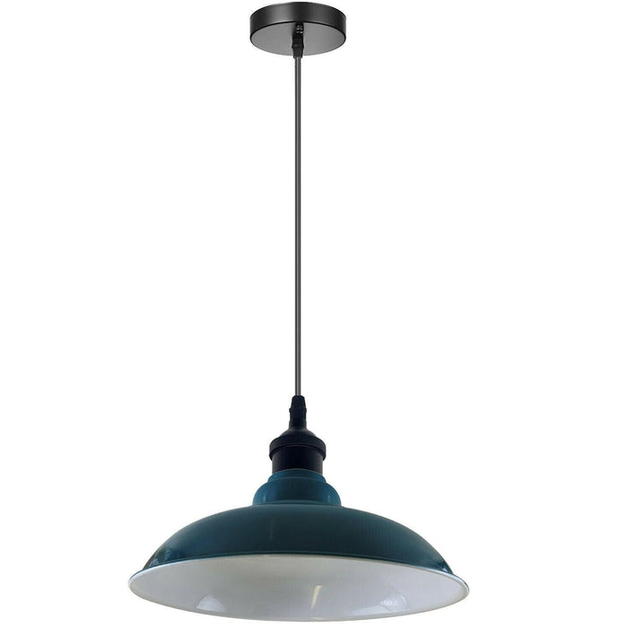 LEDSone industrial Vintage  32cm Cyan BluePendant Retro Metal Lamp Shade E27 Uk Holder~3687 - Lost Land Interiors
