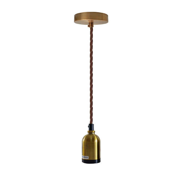 Modern Pendant Light Fabric Wire Yellow Brass Ceiling Rose E27 Suspension Light Lamp Holder~3681 - Lost Land Interiors