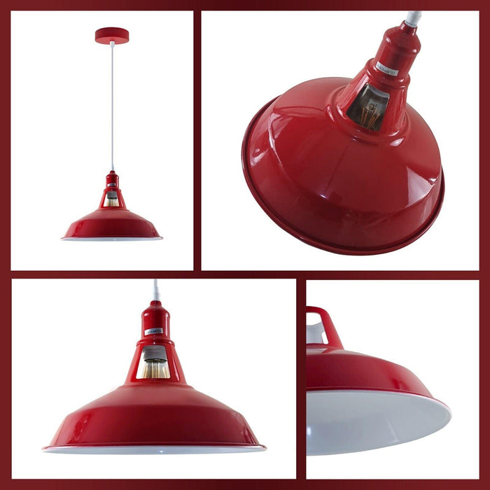 Industrial Vintage Modern Metal Retro  E27 Ceiling Red Barn Slotted Pendant Shade~3742 - Lost Land Interiors