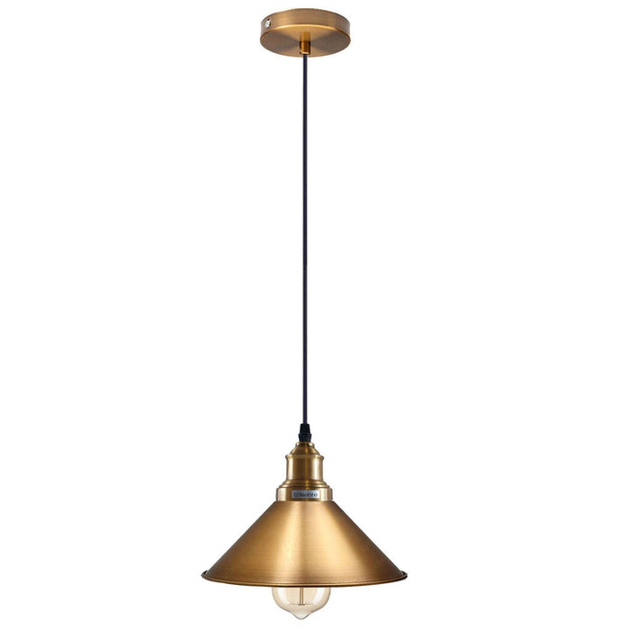 Industrial Vintage single ceiling Pendant Lighting Metal cone Yellow Brass Lampshade E27 UK Holder~3814 - Lost Land Interiors