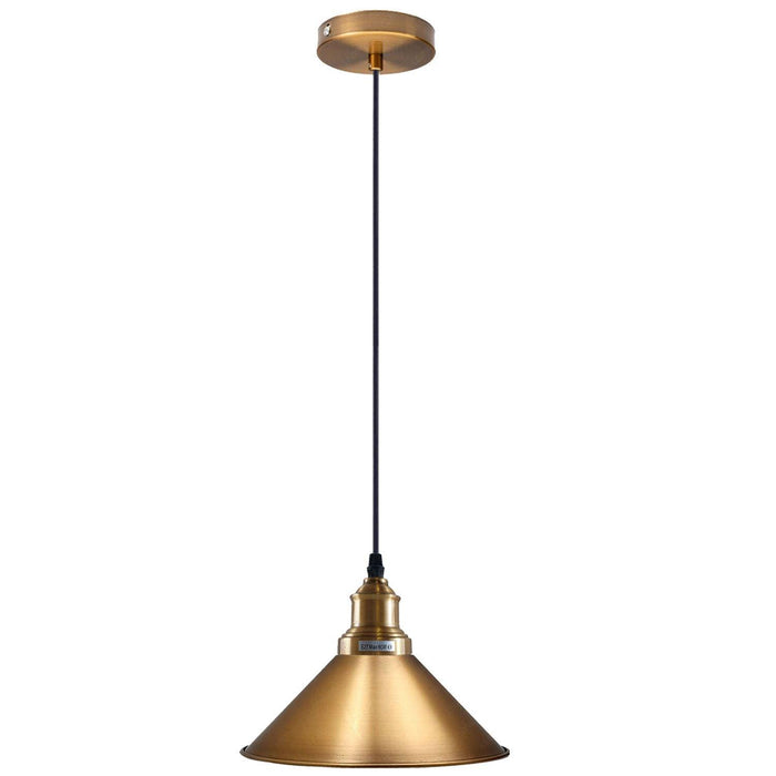 Industrial Vintage single ceiling Pendant Lighting Metal cone Yellow Brass Lampshade E27 UK Holder~3814 - Lost Land Interiors
