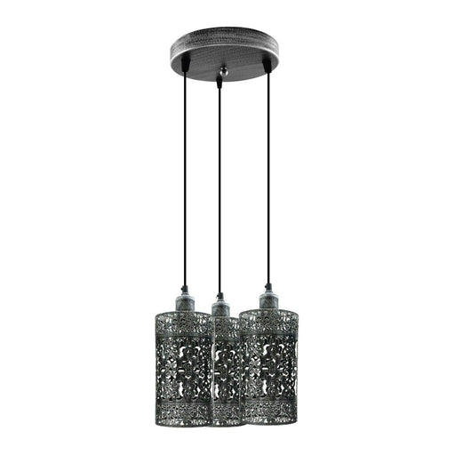 Industrial Vintage Retro 3 way pendant Round ceiling e27 base Brushed Silver Metal Lamp~3924 - Lost Land Interiors