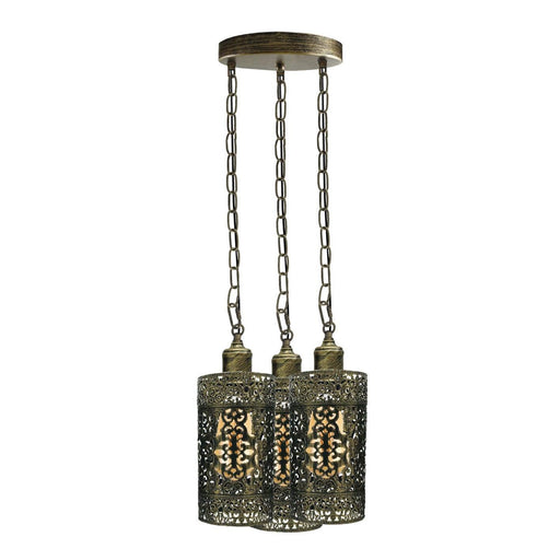 Industrial Vintage Retro light 3-way Round ceiling pendant e27 base Brushed fBrasscage~3937 - Lost Land Interiors