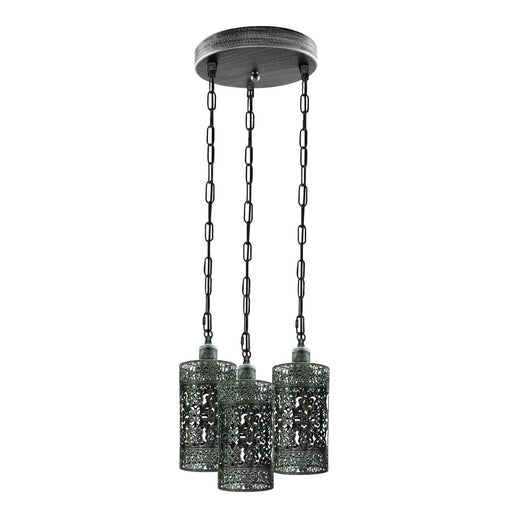 Industrial Vintage Retro light 3-way Round ceiling pendant e27 base Brushed Silver cage~3934 - Lost Land Interiors